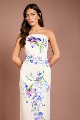 Placement Print Floral Bandeau Pencil Maxi Dress