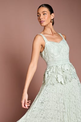 Lace Peplum Detail Pleated Midi Dress
