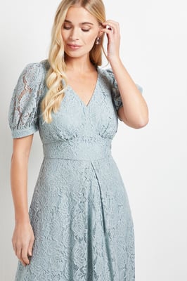 Petite Lace V Neck Tea Midi Dress