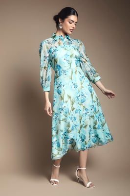 Floral Organza Button Midi dress