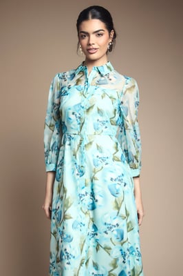Floral Organza Button Midi dress