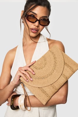Raffia Fold Over Clutch Bag