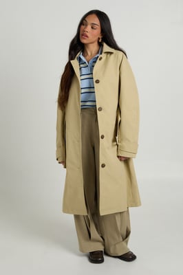 Belted Button up Long Trench Jacket