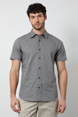 White Geometric Print Short Sleeve Shirt