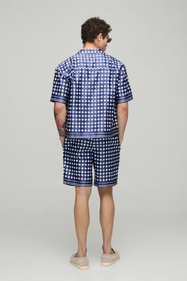 Oversized Boxy Short Sleeve Check Satin Shirt & Short Set