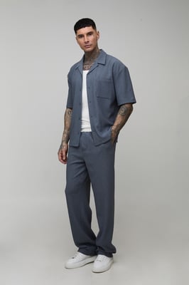 Tall Textured Pleated Oversized Shirt & Relaxed Trouser Set