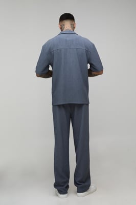 Tall Textured Pleated Oversized Shirt & Relaxed Trouser Set