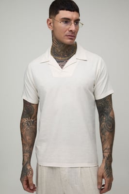 Tall Linen Blend Slim Revere Polo