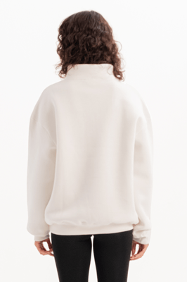 JUSTEVER Oversize Fit Stand Collar Semi-Zippered Relief Ecru Damtröja - Cass
