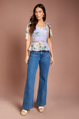 Printed Bow Shoulder Top