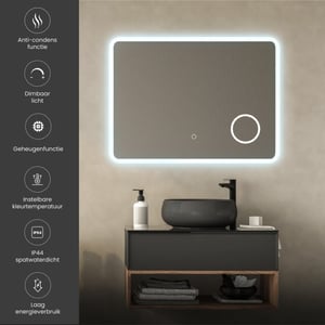 Lumoire Badkamerspiegel met verlichting elysium 100cm rechthoekig anti condens