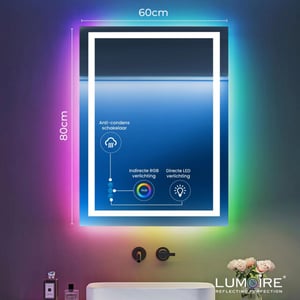 Lumoire Badkamerspiegel met rgb verlichting matrix 60cm rechthoekig anti condens