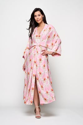 Caroline Tensen Islay Kimono Jurk Lichtroze / Multi