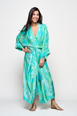 Caroline Tensen Islay Kimono Jurk Groen / Multi