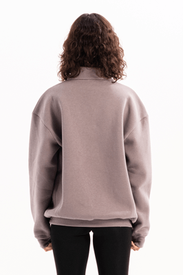 JUSTEVER Oversize Fit Stand Collar Halv Dragkedja Upphöjd Grå Damtröja - Cass