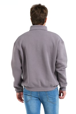 JUSTEVER Regular Fit Stand Collar Halv Dragkedja Upphöjd Grå Herrtröja - Prime