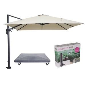 Garden Impressions Hawaii parasol 3x3 m ecru doek incl. 90 kg parasolvoet en hoes