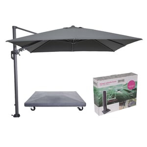 Garden Impressions Hawaii parasol 3x3 m- d.grijs doek incl. 90 kg parasolvoet en hoes