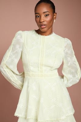 Lace Trim Embroidered Mesh Midi Dress