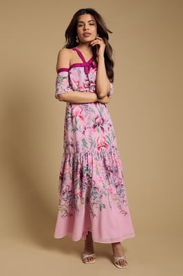 Petite Bow Detail Halter Neck Bardot Dress