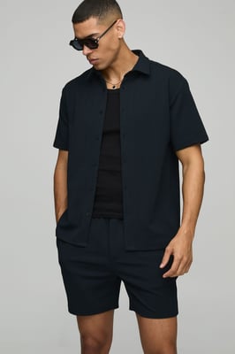 Short Sleeve Jersey Herringbone Shirt And Short Set
