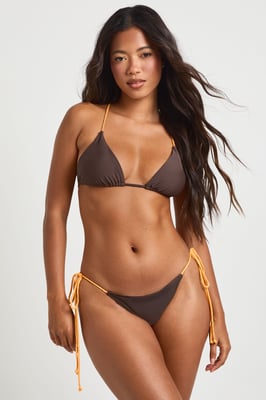 Gold Trim Rope Detail Plunge Top And Tie Side Bikini Bottom