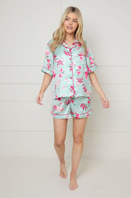 Sage Floral Satin Printed Short Nightwear set
