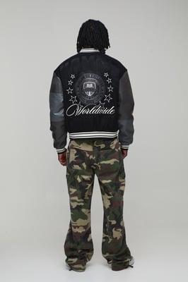 Tall Melton & PU Mixed Fabric Embellished Varsity Jacket