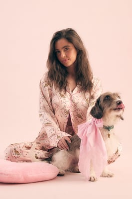 Card Print Satin Pajama Trouser Set