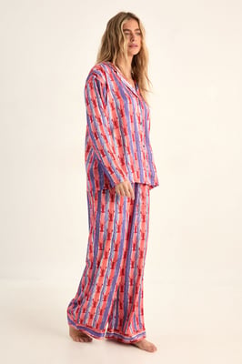 Lobster Print Satin Stripe Pajama Trouser Set