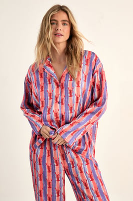 Lobster Print Satin Stripe Pajama Trouser Set