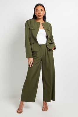 Textured Pleated Front Wide Leg Trouser