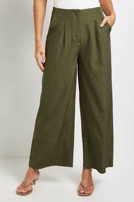 Textured Pleated Front Wide Leg Trouser
