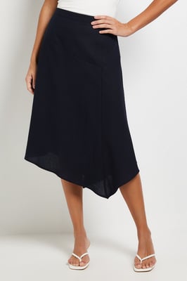 Linen Blend Dipped Hem Skirt
