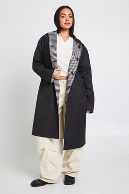 Checked Oversized Reversible Midi Trench Jacket