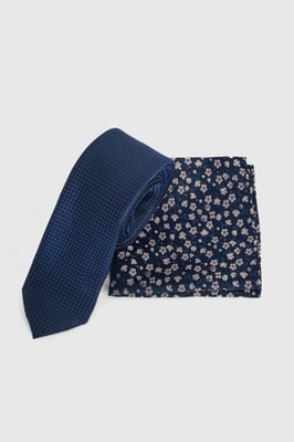Navy Tie and Ditsy Pocket Square