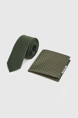Green Textured Tie and Foulard Pocket Square