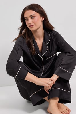 Satin Tipped Edge Long Sleeve Nightwear Set