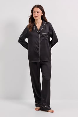 Satin Tipped Edge Long Sleeve Nightwear Set