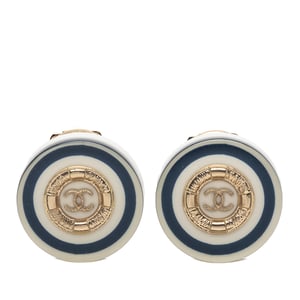 Pre-owned Gold Plated Cc Resin Button Clip On Earrings