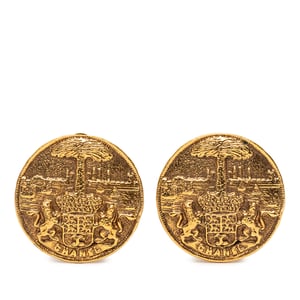 Pre-owned Gold Plated Medallion Coat Of Arms Clip On Earrings