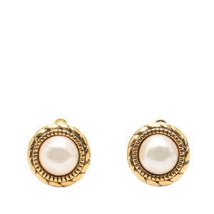 Pre-owned Gold Plated Faux Pearl Round Clip On Earrings