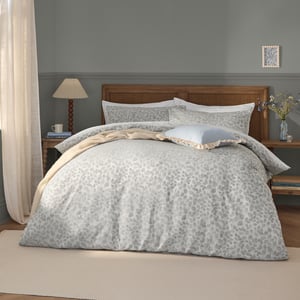 Wylder Grace Leaf Jacquard Satin Duvet Cover Set, Mist Grey
