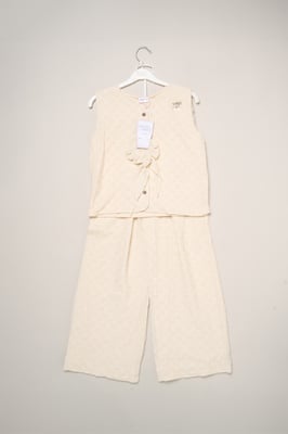 Textured Top, Wide Leg Trouser and Scrunchie Outfit Set