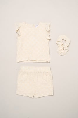 Textured Top, Shorts and Scrunchie Outfit Set