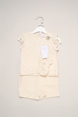 Textured Top, Shorts and Scrunchie Outfit Set