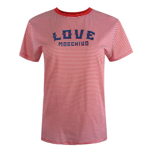 Love Moschino Red And White Striped T-shirt Blue Logo