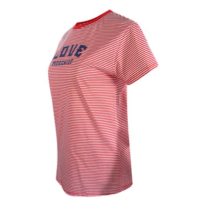 Love Moschino Red And White Striped T-shirt Blue Logo