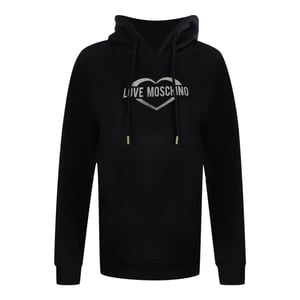 Love Moschino Black Hooded Sweatshirt Silver Heart Logo