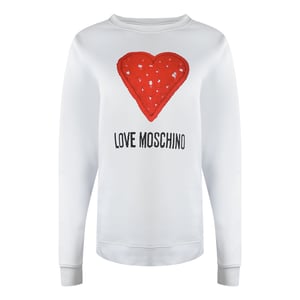 Love Moschino Large Red Heart Logo White Sweatshirt